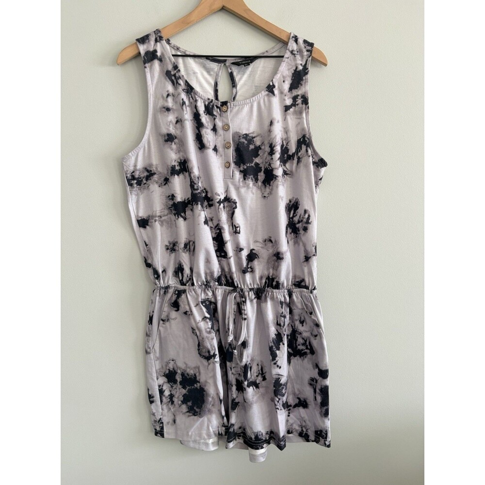 YIBOCK Romper Gray Black Tie Dye Womens Size XL Sleeveless Pockets Stretch